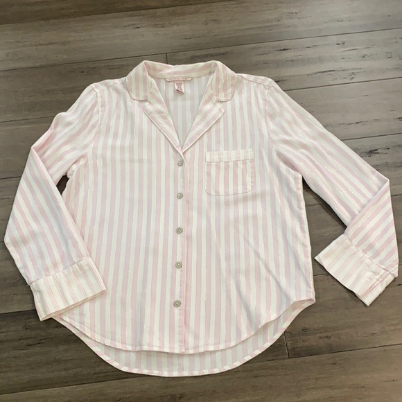 Victorias Secret pajama top pink cream silver - Picture 1 of 8